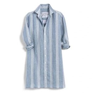 Frank & Eileen Hunter Blue Striped Classic Linen Long Sleeve Shirt Dress Size S